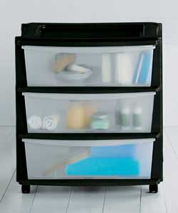 All around the home tidy up storage.Black frame with clear drawers.Plastic.Size (H)623, (W)59, (D)39