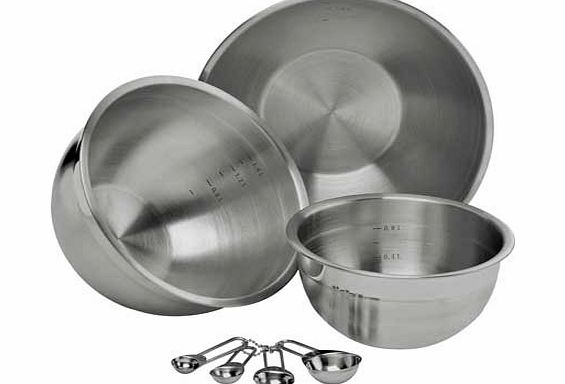 Unbranded 3 Mixing Bowls and Measuring Spoons Set