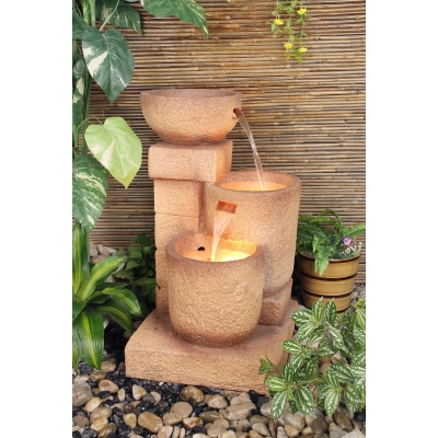 Unbranded 3 Offset Pouring Sandstone Pots Water Feature