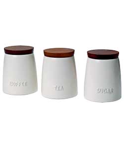 Unbranded 3 Piece Ceramic Jars with Wooden Lids