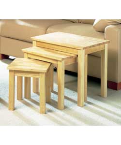 3 Piece Natural Solid Wood Nest of Tables