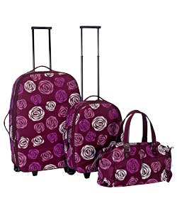 Unbranded 3 Piece Purple Roses Design Luggage Set