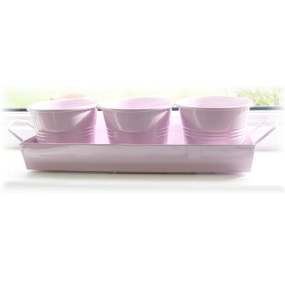 3 Plant Pots on a Tray in Pink