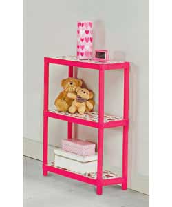 Plastic shelving unit.Freestanding. 3 shelves.Size (W)61, (H)91.5, (D)30cm.Weight 2.65kg.Flat packed