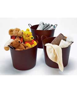 Ideal for around the home, office or garden storage.Chocolate brown plastic tubs.Stackable.Storage c