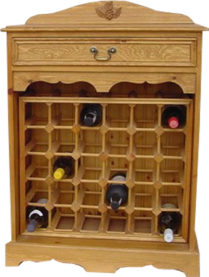 30 BOTTLE CABINET WITH DRAWER AMD BACK STAND IN A WAX FINISH