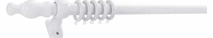 Complete the look with this wooden curtain pole in a blendable white shade. Includes finials. fittings and fixtures. Supplied in 2 sections. Length 300cm. Diameter 35mm. EAN: 6236160.