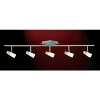 Satin chrome spot light bar fitting with tumbler shaped frosted glass heads. Height - 17cm Length - 