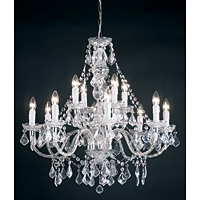 Elegant chandelier made of transparent acrylic complete with beads and droplets. Supplied with extra