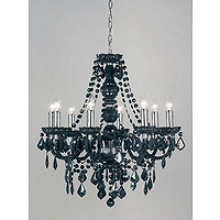 Elegant chandelier made of acrylic in a black finish complete with beads and droplets. Supplied with