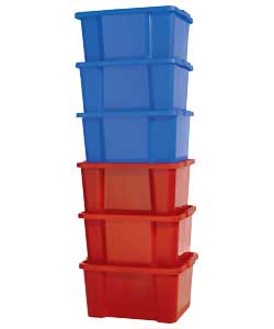 Unbranded 30L Stack and Nest Boxes Blue and Red Pk 6