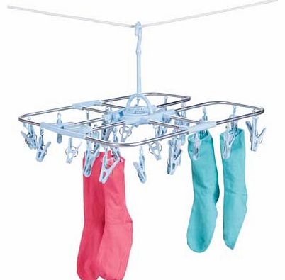 This 32 Peg Garmet Dryer offers a convenient clothes hanging solution. A perfect accessory for those specifically who may have limited space to dry clothes. Simply attach to a clothesline or hand on a door handle to dry light laundry. Size H34. W47. 