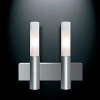 Satin silver switched wall fitting with acid glass tubular shades. Height - 16cm Diameter - 20cmProj