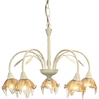 Traditional and elegant hanging ceiling light fitting in a cream and gold finish with leaf decoratio