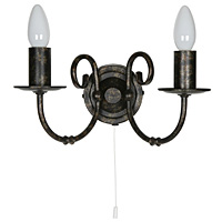 Traditional and unique wall light in a rustic black and gold finish complete with dual clip and cand