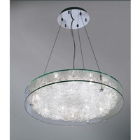 Halogen ceiling fitting with two clear glass dishes with aluminium decoration in between. Height - A