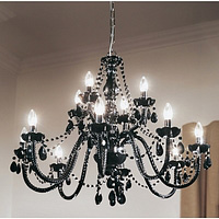 Italian elegant black chandelier manufactured in the distinctive Marie Therese style with barley twi