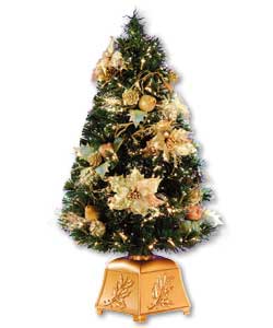 3ft Golden Christmas Themed Pre Decorated Fibre Optic