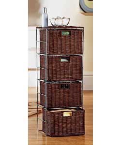 Chocolate brown colour and chrome metal frame.Storage tower with metal framed drawers.Can hold up to