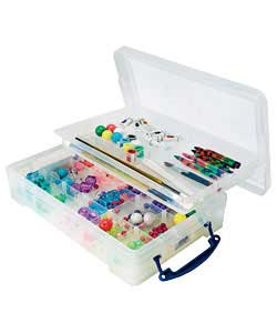 Transparent box ideal for storing A4 paper and card complete with handles, cliplock lid and 2 remova
