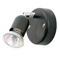 Black wall spot light fitting with adjustable head. Width - 9cm Projection - 14cmBulb type - 240v GU