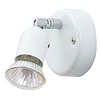 White wall spot light fitting with adjustable head. Width - 9cm Projection - 14cmBulb type - 240v GU