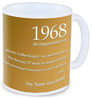 The perfect gift to mark a special birthday. Our 1968 Radio Theme Mug can be personalised with the n