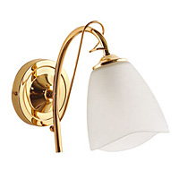 Contemporary and stylish wall light fitting in a gold finish complete with opal glass shade. Height 