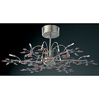 Stylish antique brass ceiling fitting with amber and clear leaf crystals on branching arms. Height -