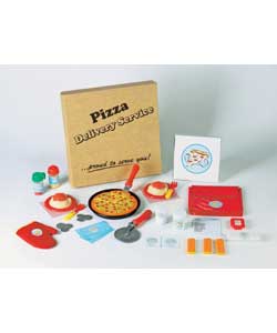 Everything you need for pretend pizza play. Includes pizza slices, pizza pan, pizza cutter, plates