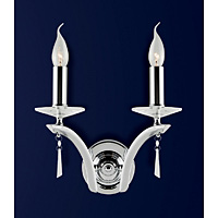 Polished chrome finish wall fitting with sleek curved arms crystal sconces and droplets. Height - 34