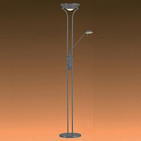 Mother and child halogen floor lamp with glass diffuser and double dimmer finished in black chrome. 
