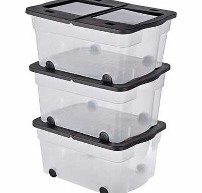 Unbranded 45 Litre Lidded Wheeled Plastic Storage Box -
