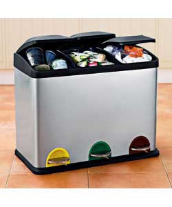 Unbranded 45ltr Recycling Pedal Bin with 3 Compartments