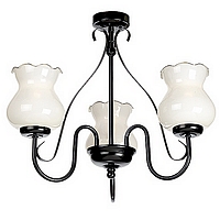 Traditional matt black fitting with candle bulbs which can be covered by a selection of glass shades