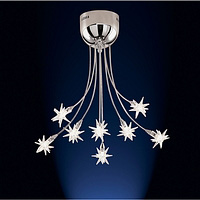 Modern style halogen ceiling fitting with unique star glass shades. Height - 45cm Diameter - 45cmBul