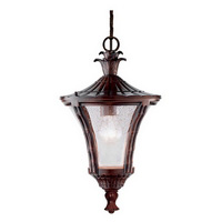 Rustic brown finish cast outdoor hanging ceiling light fitting with seeded glass and bamboo decorati