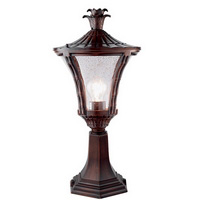 Rustic brown finish cast outdoor bollard light fitting with seeded glass and bamboo decoration. IP44
