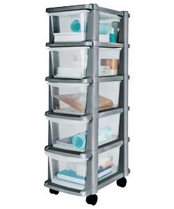 Unbranded 5 Drawer Slim Tower - Silver