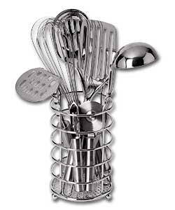 5 Piece Stainless Steel Kitchen Tool Set and Chrome Caddy