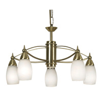 Contemporary and stylish ceiling light in an antique brass finish with downlighter opal glass shades