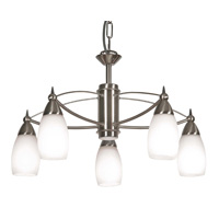 Contemporary and stylish ceiling light in a satin chrome finish with downlighter opal glass shades. 