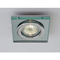 Polished chrome with aqua glass surround halogen straight downlight fitting shower proof rated. The 