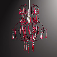 Elegant non-electric pendant shade with curved arms and red acrylic droplets and beads. Height - 46c