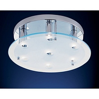 Semi flush halogen fitting finished in polished chrome with attractive glass features. Height - 10cm