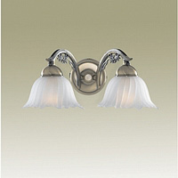 Antique brass wall fitting with delicate metal leaf design combined with fluted edged frosted glass 