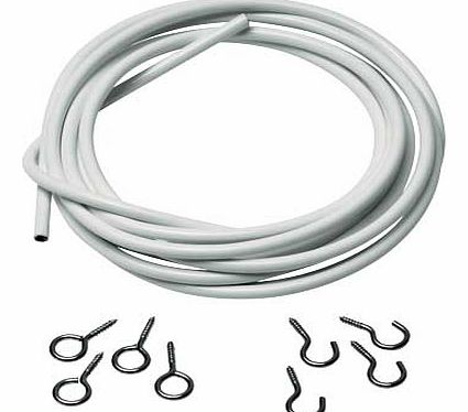 This great-value wire will offer an effective window solution. Net curtain wire features: Easy to fit. Suitable for voiles and curtains. Includes 4 hooks and 4 eyes. EAN: 6233314.