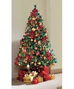 1.95m tree.Includes 125 luxury burgundy decorations and 80 BS clear lights.Decorations include