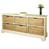 This wonderful piece sets six roomy hand-woven rattan basket drawers in a long, lean sengon wood fra