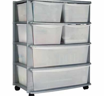 Unbranded 6 Drawer Plastic Wide Storage Tower Unit - Silver